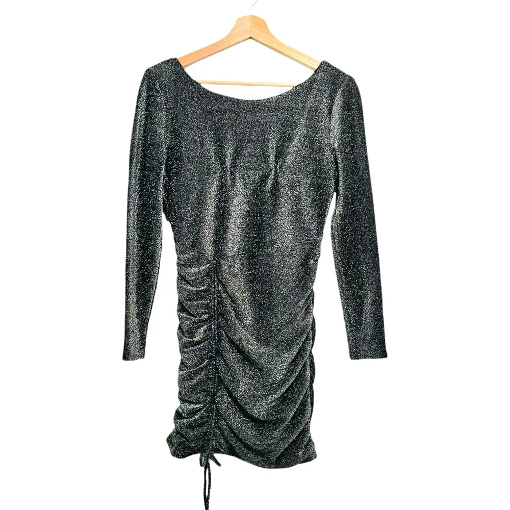 Silver Sparkling Bodycon Mini Dress Honey and Rosie Size Medium Long Sleeve NWT